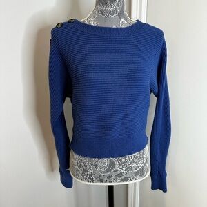 Prof Apparel Blue Bat Wing Women’s Sweater. Ribbed knit sweater buttons